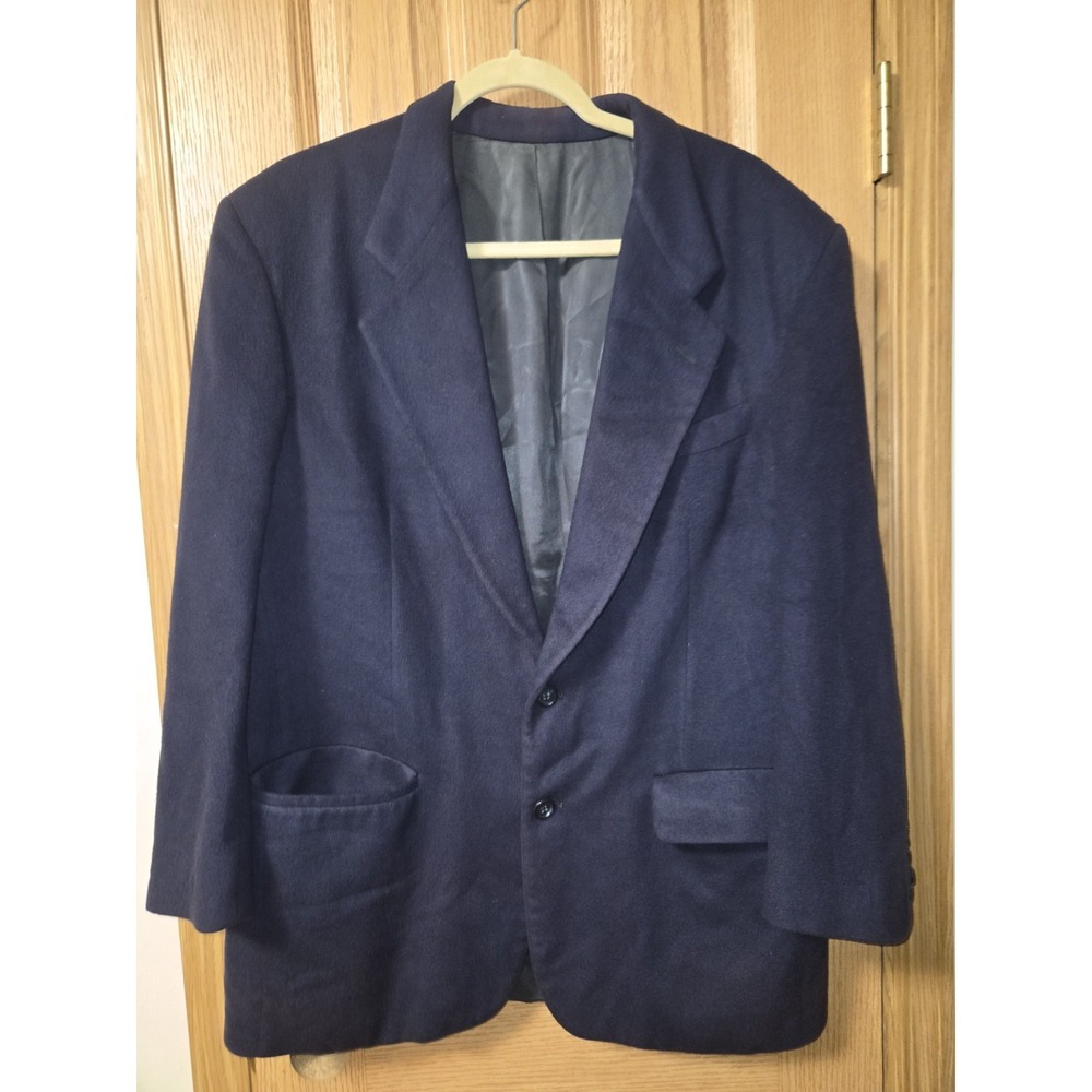 Vintage 100% Cashmere Blazer Sport Coat Jacket Navy Blue Made in USA ACTWU 42R